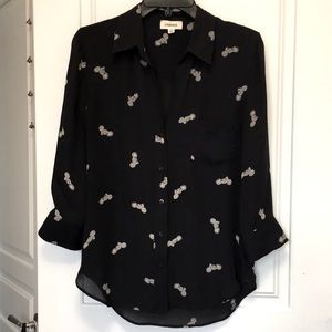 L'agence Dani Charmeuse Silk Blouse with motorcycle print. Size small. Like new.